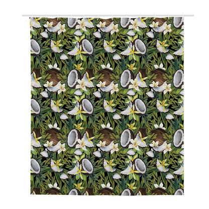 Vanilla Flower And Coconut Pattern Print Polyester Shower Curtain
