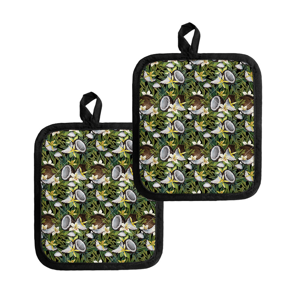 Vanilla Flower And Coconut Pattern Print Pot Holders