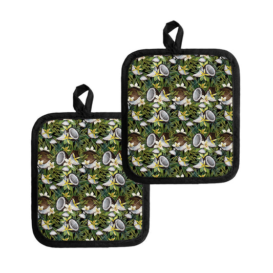 Vanilla Flower And Coconut Pattern Print Pot Holders