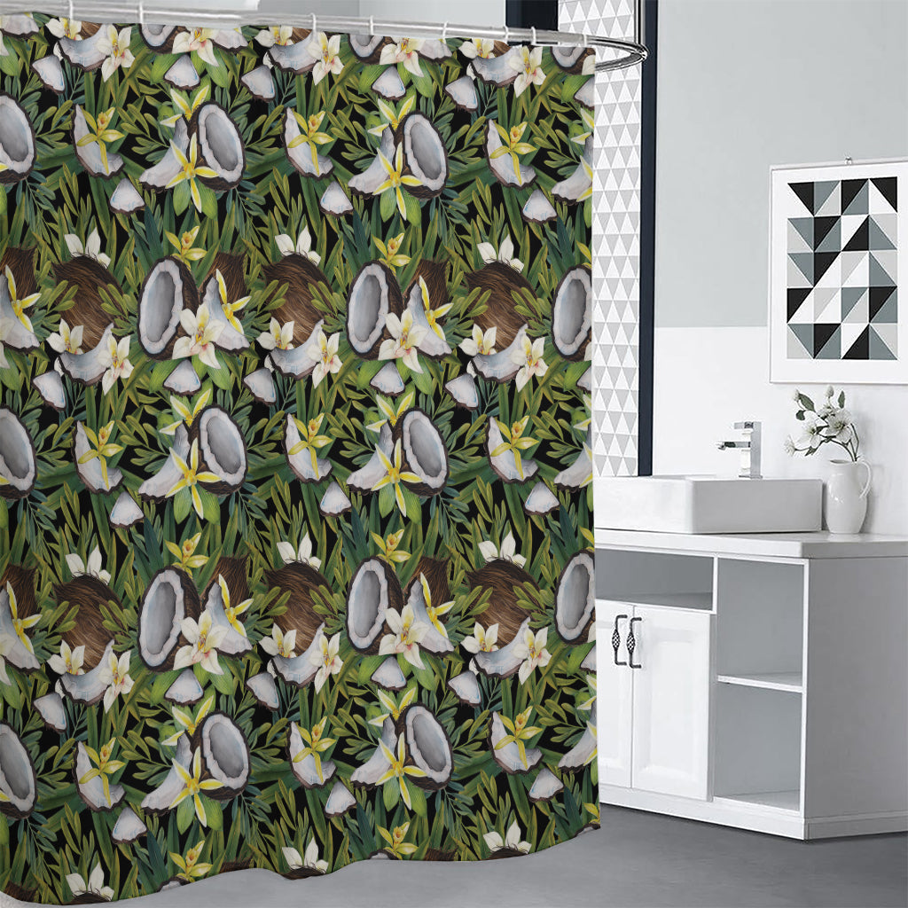 Vanilla Flower And Coconut Pattern Print Premium Shower Curtain