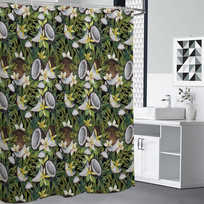 Vanilla Flower And Coconut Pattern Print Premium Shower Curtain