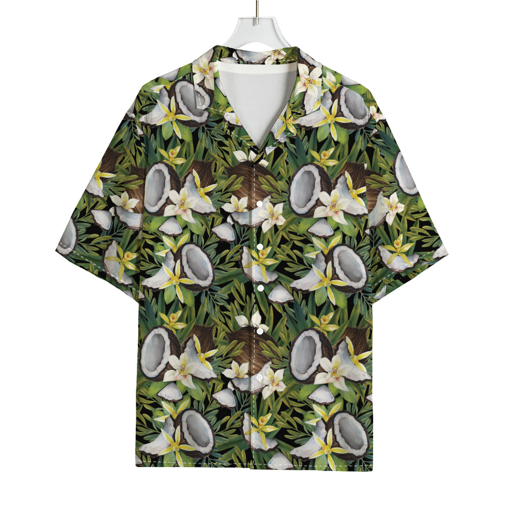 Vanilla Flower And Coconut Pattern Print Rayon Hawaiian Shirt