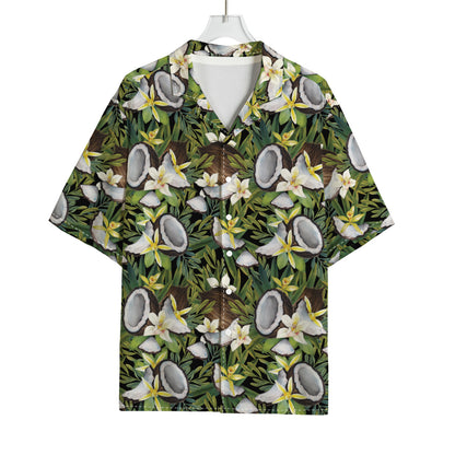 Vanilla Flower And Coconut Pattern Print Rayon Hawaiian Shirt