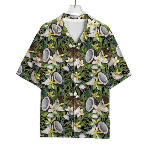 Vanilla Flower And Coconut Pattern Print Rayon Hawaiian Shirt