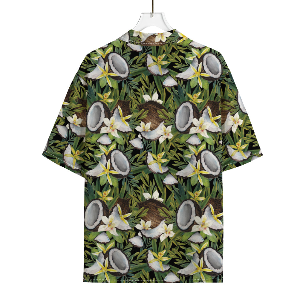 Vanilla Flower And Coconut Pattern Print Rayon Hawaiian Shirt