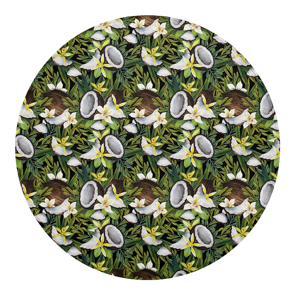 Vanilla Flower And Coconut Pattern Print Round Blanket