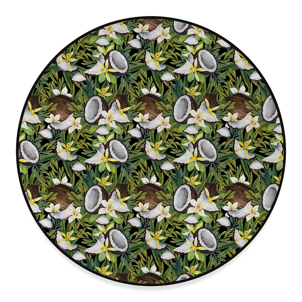 Vanilla Flower And Coconut Pattern Print Round Floor Mat