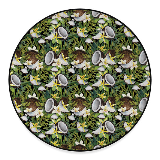 Vanilla Flower And Coconut Pattern Print Round Floor Mat