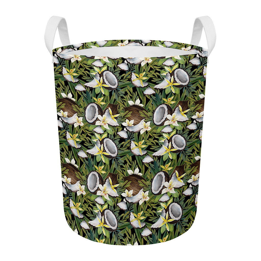 Vanilla Flower And Coconut Pattern Print Round Laundry Basket