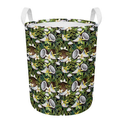 Vanilla Flower And Coconut Pattern Print Round Laundry Basket