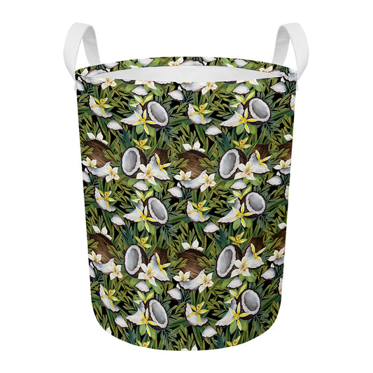 Vanilla Flower And Coconut Pattern Print Round Laundry Basket