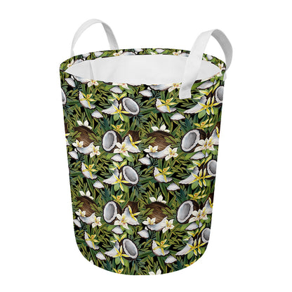 Vanilla Flower And Coconut Pattern Print Round Laundry Basket