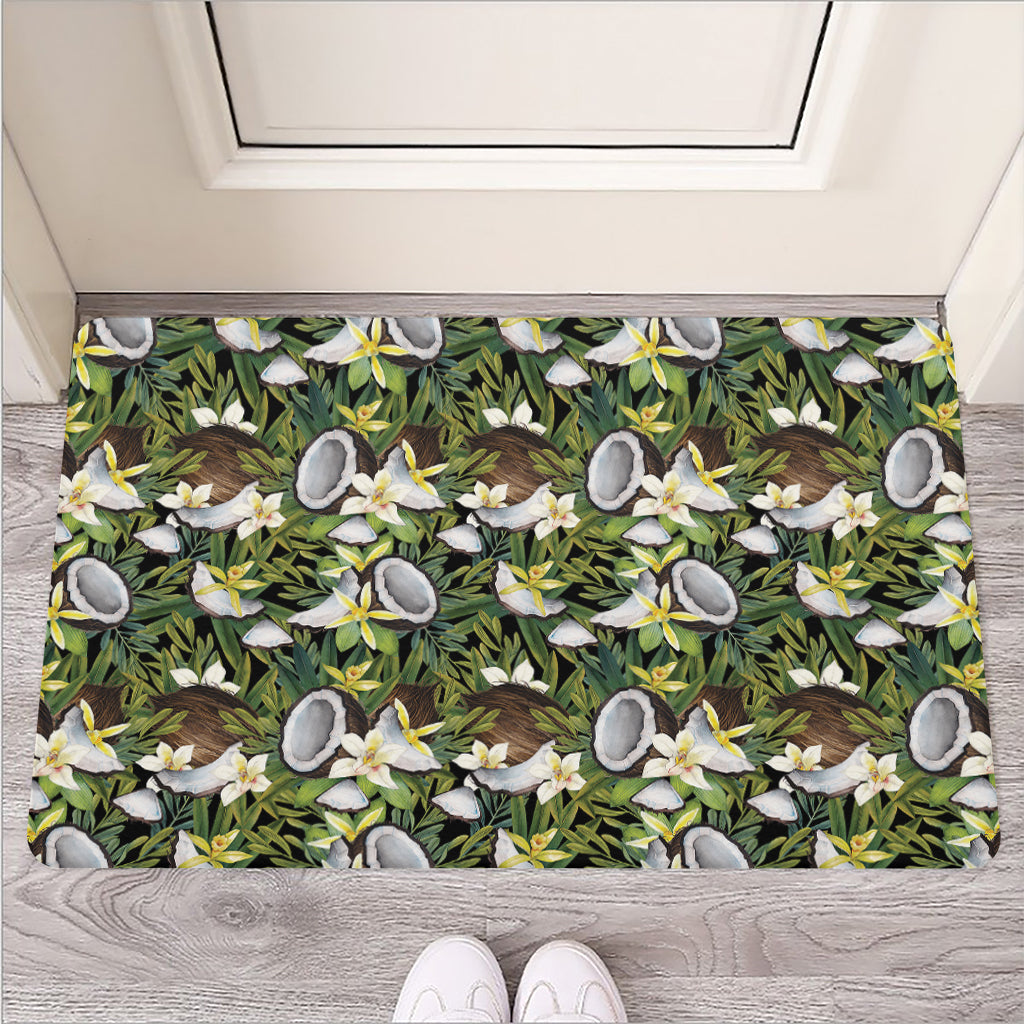 Vanilla Flower And Coconut Pattern Print Rubber Doormat