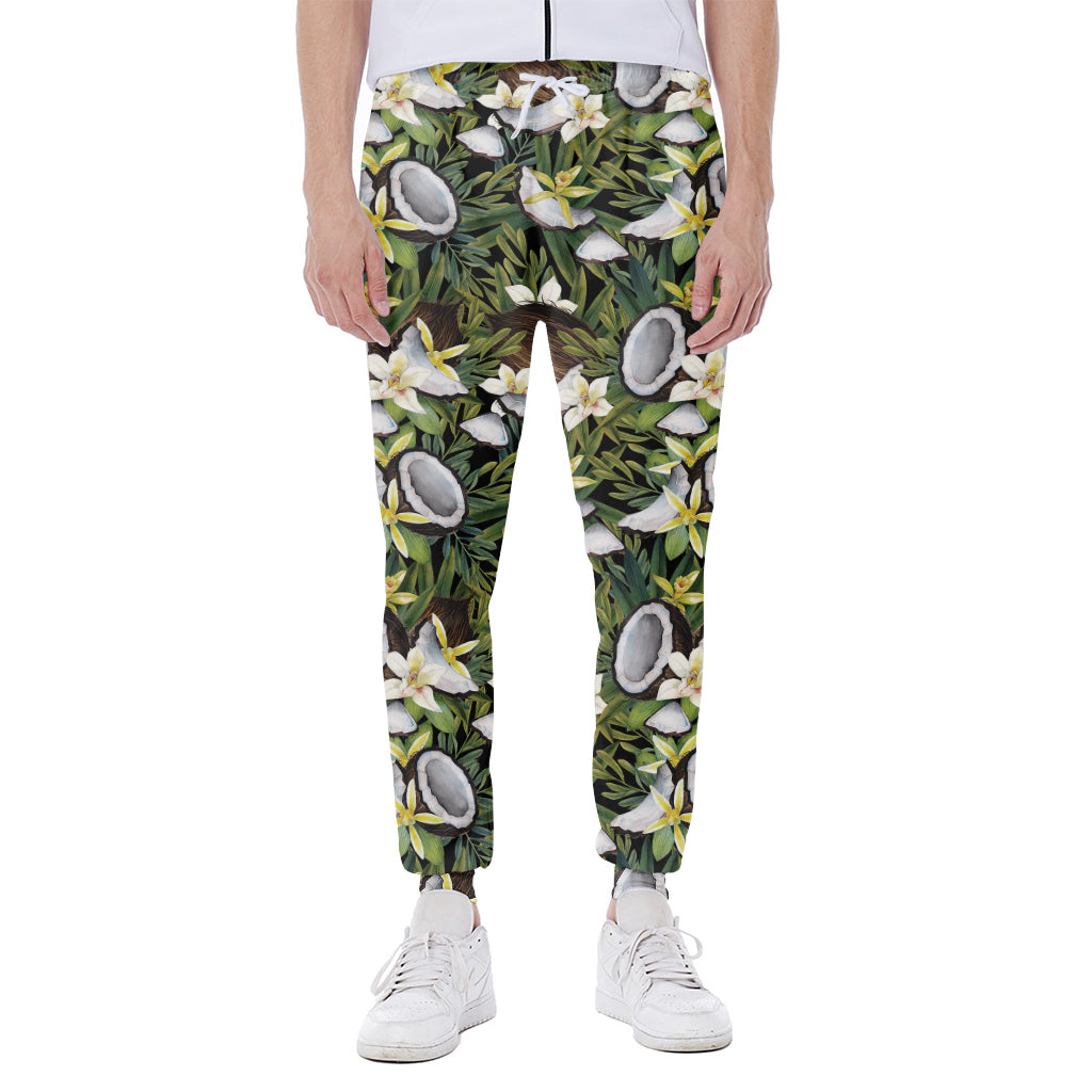 Vanilla Flower And Coconut Pattern Print Scuba Joggers