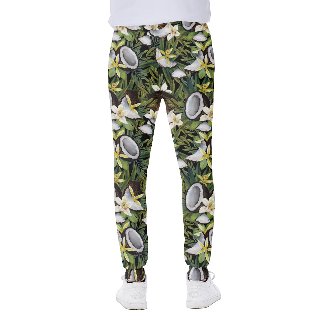 Vanilla Flower And Coconut Pattern Print Scuba Joggers