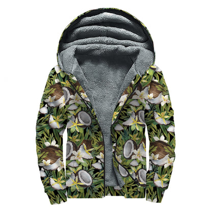 Vanilla Flower And Coconut Pattern Print Sherpa Lined Zip Up Hoodie