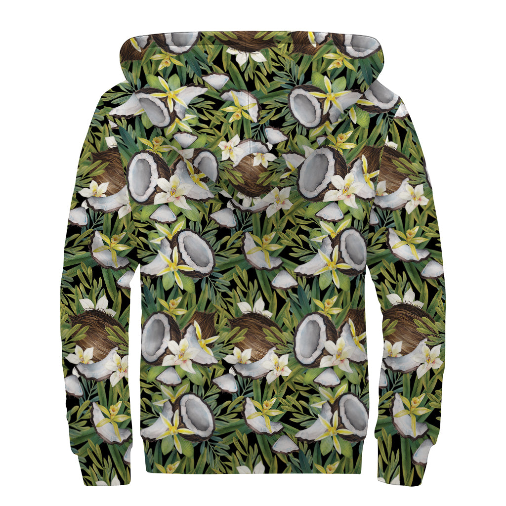Vanilla Flower And Coconut Pattern Print Sherpa Lined Zip Up Hoodie