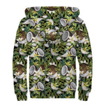 Vanilla Flower And Coconut Pattern Print Sherpa Lined Zip Up Hoodie