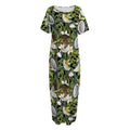Vanilla Flower And Coconut Pattern Print Short Sleeve Long Nightdress