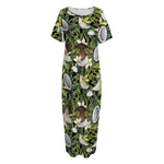 Vanilla Flower And Coconut Pattern Print Short Sleeve Long Nightdress