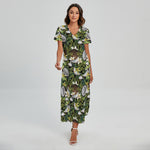Vanilla Flower And Coconut Pattern Print Short Sleeve Maxi Dress