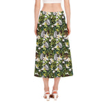 Vanilla Flower And Coconut Pattern Print Side Slit Midi Skirt
