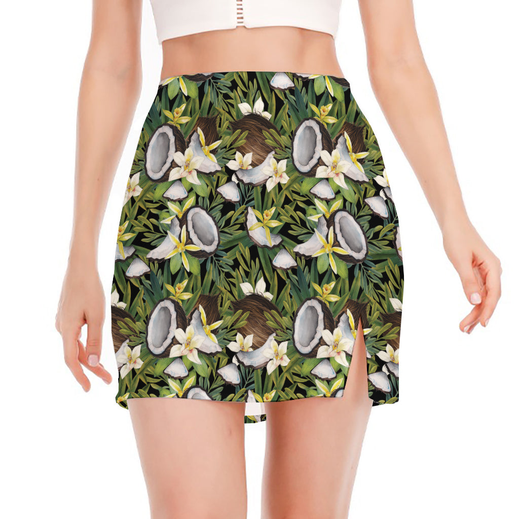 Vanilla Flower And Coconut Pattern Print Side Slit Mini Skirt