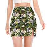 Vanilla Flower And Coconut Pattern Print Side Slit Mini Skirt