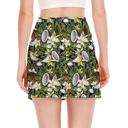 Vanilla Flower And Coconut Pattern Print Side Slit Mini Skirt