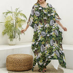 Vanilla Flower And Coconut Pattern Print Silk V-Neck Kaftan Dress