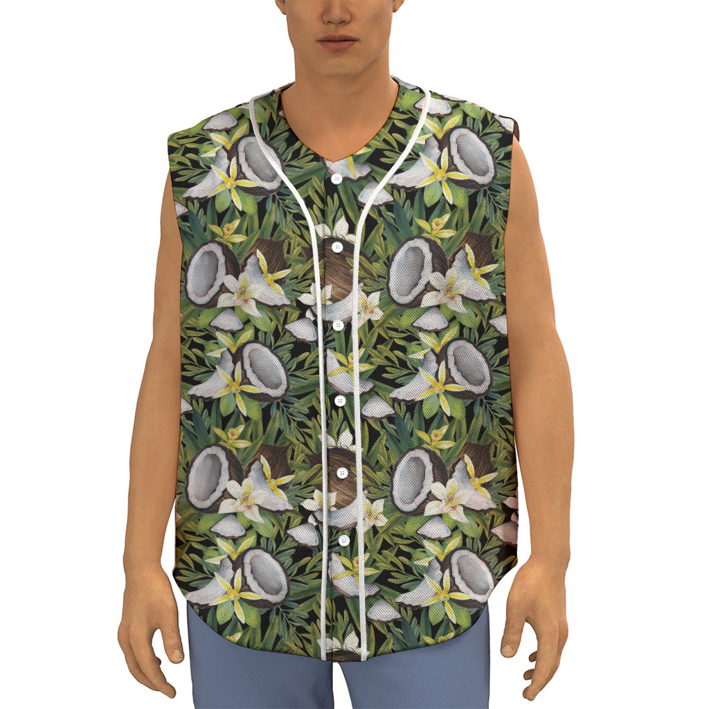 Vanilla Flower And Coconut Pattern Print Sleeveless Baseball Jersey