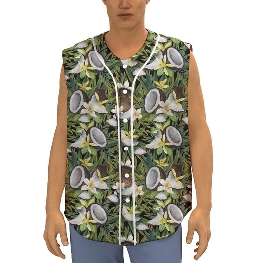 Vanilla Flower And Coconut Pattern Print Sleeveless Baseball Jersey