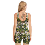 Vanilla Flower And Coconut Pattern Print Sleeveless One Piece Swimsuit