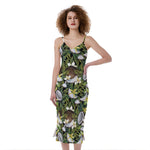 Vanilla Flower And Coconut Pattern Print Slim Fit Midi Cami Dress