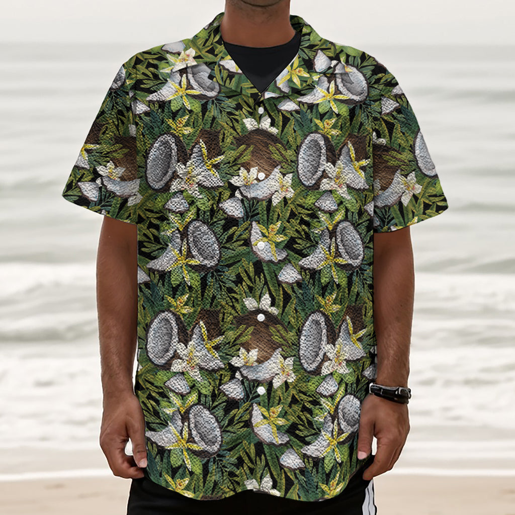 Vanilla Flower And Coconut Pattern Print Textured Short Sleeve Shirt