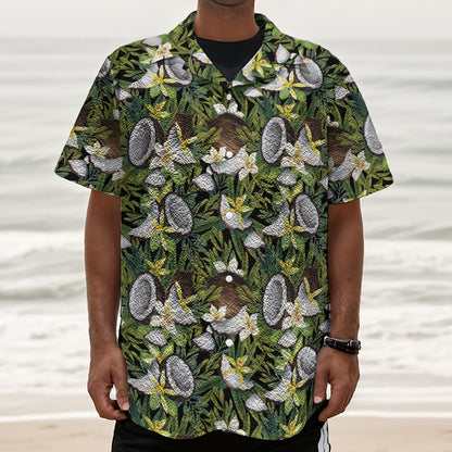 Vanilla Flower And Coconut Pattern Print Textured Short Sleeve Shirt