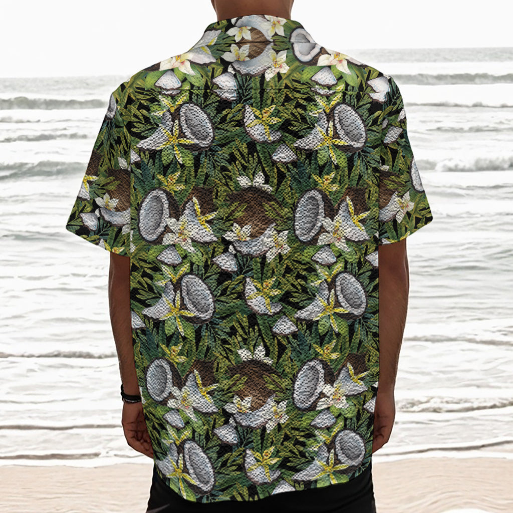 Vanilla Flower And Coconut Pattern Print Textured Short Sleeve Shirt