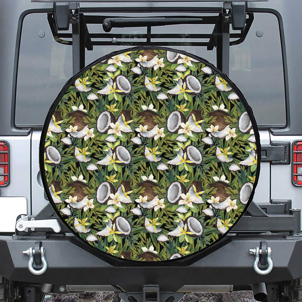 Vanilla Flower And Coconut Pattern Print Tire Cover