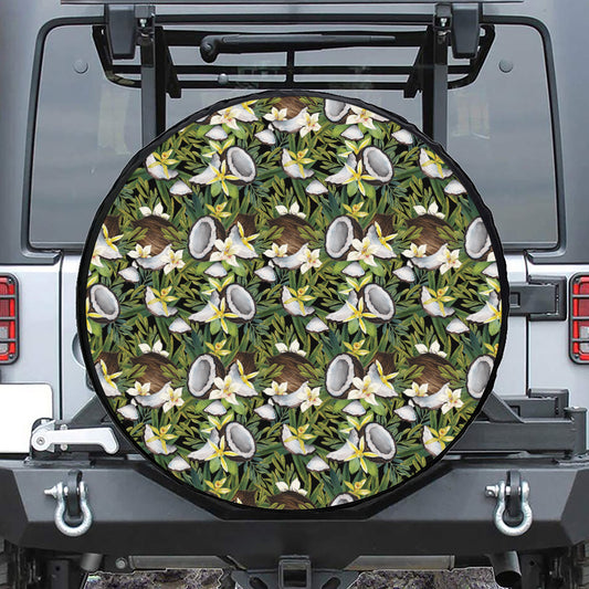 Vanilla Flower And Coconut Pattern Print Tire Cover