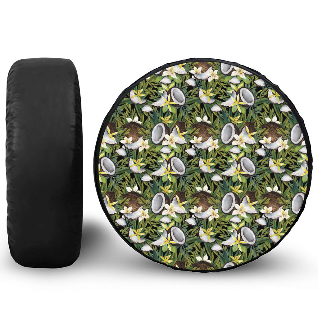 Vanilla Flower And Coconut Pattern Print Tire Cover