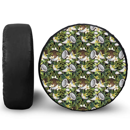 Vanilla Flower And Coconut Pattern Print Tire Cover