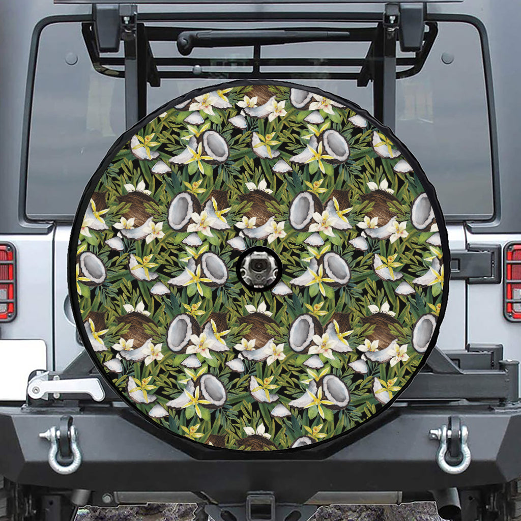 Vanilla Flower And Coconut Pattern Print Tire Cover With Camera Hole
