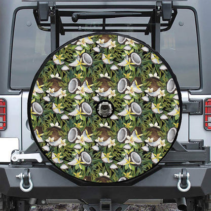 Vanilla Flower And Coconut Pattern Print Tire Cover With Camera Hole
