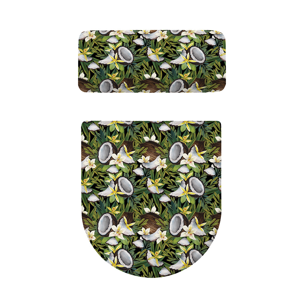 Vanilla Flower And Coconut Pattern Print Toilet Lid And Tank Cover Set