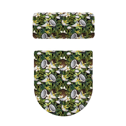 Vanilla Flower And Coconut Pattern Print Toilet Lid And Tank Cover Set