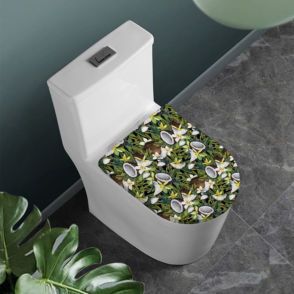 Vanilla Flower And Coconut Pattern Print Toilet Lid Cover
