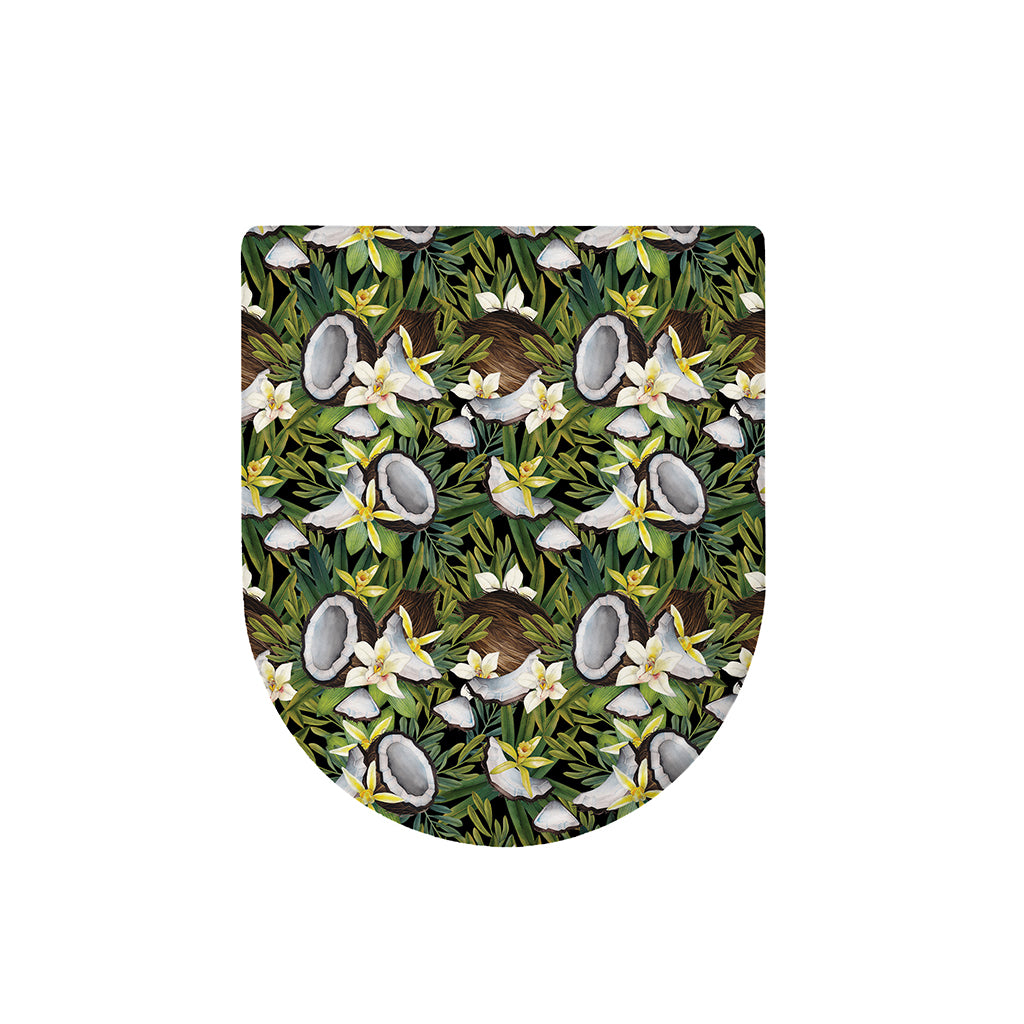 Vanilla Flower And Coconut Pattern Print Toilet Lid Cover