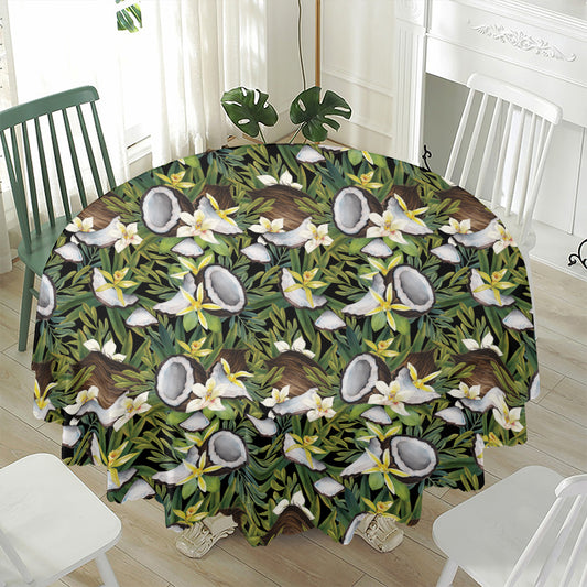 Vanilla Flower And Coconut Pattern Print Waterproof Round Tablecloth