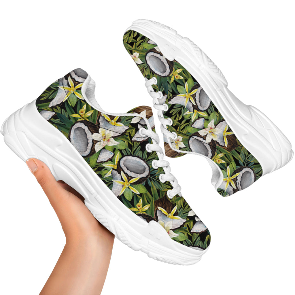 Vanilla Flower And Coconut Pattern Print White Chunky Shoes