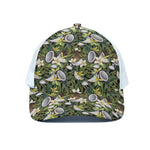 Vanilla Flower And Coconut Pattern Print White Mesh Trucker Cap